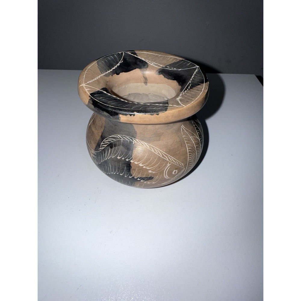 Kenya African Handmade Soapstone Hand Carved Vase Decor Fish Under The Sea